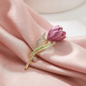 Crystal Pink Tulip Flower Brooch
