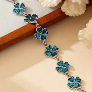 Sea blue inlaid abalone shell delicate four-leaf clover bracelet