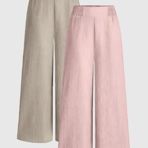 [Two-Piece Set] European And American Spring And Summer New Women'S Solid Color Ruffled Stitching High-Waisted Wide-Leg Pants