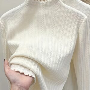 High-Quality Women'S Clothing, Sexy And Hot Outfits, Frequently Purchased by Koreans, Casual And Elegant Women'S Clothing, Matching Women'S Overalls, Semi-High Collar Fungus Edge Sweater 2026 New Autumn And Winter Elegant Slim Inner Base Shirt Top