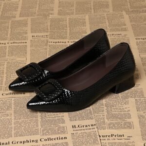 Pointed Toe Low Cut Thick Heel Shoes, French Temperament Fashionable Versatile High Heels, Women'S Solid Color High Heels, Elegant Easy Pointed Toe, Plus Size Women'S Business Shoes, French Style Elegant Thick Heel Shoes, Suitable for Daily Commute
