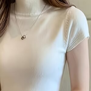 New Style Knitwear Versatile Design Ice Half High Neck Short Sleeve Thin Ice Pullover