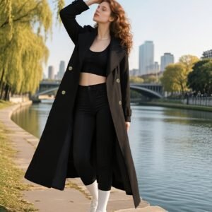 Autumn/Winter Light Luxury High-End Classic Over-the-Knee Long Trench, New Temperament Double-Breasted British Style Trench