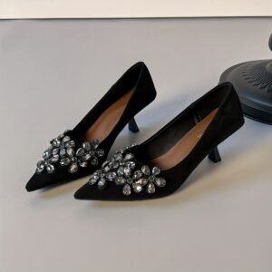 Women's Elegant Pointed-Toe Stiletto Heels, Stiletto Stiletto Heels with Rhinestones, Shallow Mouth French-Style Versatile Stiletto High Heels, Flat Shoes, Commuting Work Shoes, Women Shoes