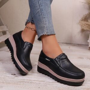 Women's Slip-On Mule Loafers with Wedge Heel - Comfortable Cushioned Insole & Low Heel (No Heel Lift Needed) - Round Toe Casual Suitable for - Wear, Office, Shopping - Upper & Sole, Women Shoes