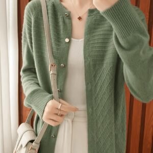 Women's Wool Cardigan, New Spring/Autumn Korean Style Loose Base Layer Wool Sweater Outerwear, Solid Color Long Sleeve Top, Trendy
