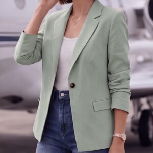 Spring/Autumn New Fashion Commuter All-Match Women'S Blazer, Solid Color Single Button with Lining And Pockets