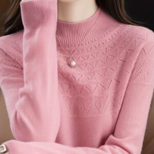 Round Neck Pullover Sweater Women'S Long Sleeve Base Layer 2024 Autumn Winter Warm Sweater Fashion Hollow All-Match Base Layer Women'S Top