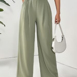 Women'S High-Waist Wide Leg Pants - Light Gray, Casual & Comfortable with Pleated Design, Perfect for Spring/Summer, Comfortable Leisurewear | Pleated Wide Legs | Smooth Texture Fabric