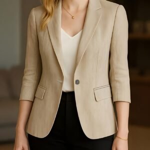 2026 Spring Summer Women'S Easy Temperament Lightweight Breathable Three-Quarter Sleeve Design Commuter All-Match Suit Jacket (Lined with Pockets)