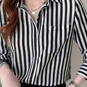 Women's Striped Button-front Shirt, Casual Long-sleeve Lapel Shirt