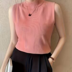1pc Women's Slim-Fit Ribbed Fabric Tank Top, Zunling, Sleeveless, Perfect for Layering or Styling Alone, Commuter Style Top | High-Neck Tank Top | Soft Fabric Material, Sleeveless Versatile Outdoor Wear