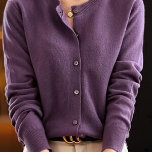 Women’s Elegant Spring Summer Round Neck Cardigan Front Button Sweater